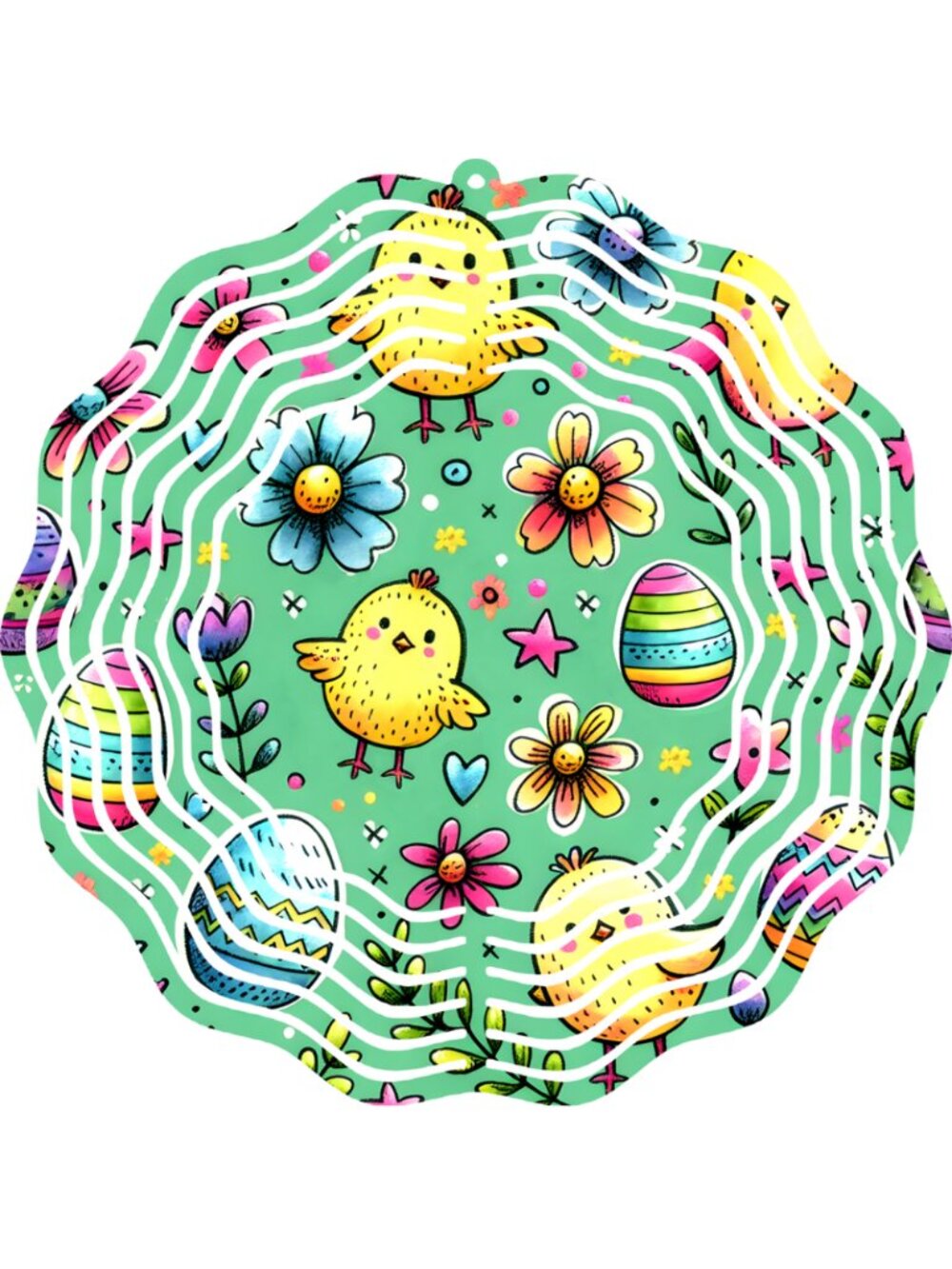 Easter Wind Spinner 10" Metal Spring Floral Chicks Pastel Outdoor Garden Decor